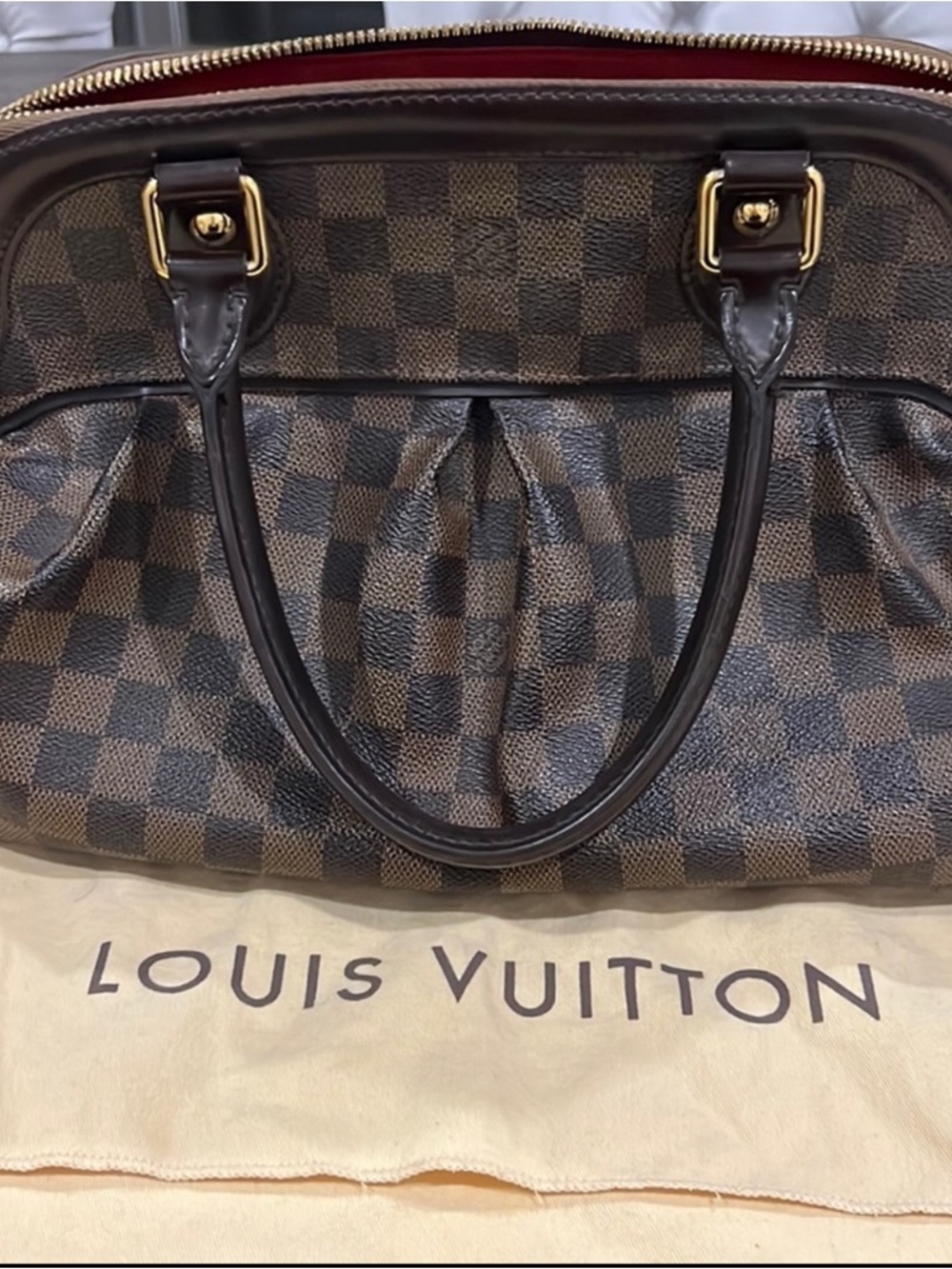 Louis Vuitton Brown Damier Ebene Canvas Shoulder Bag with Gold Hardware